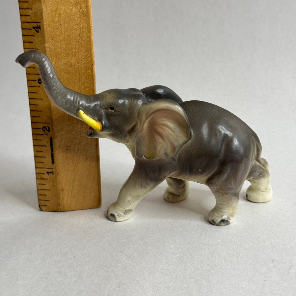 Vintage‎ Ceramic Elephant Figurine Trunk Up Yellow Tusks Japan Collectible Decor